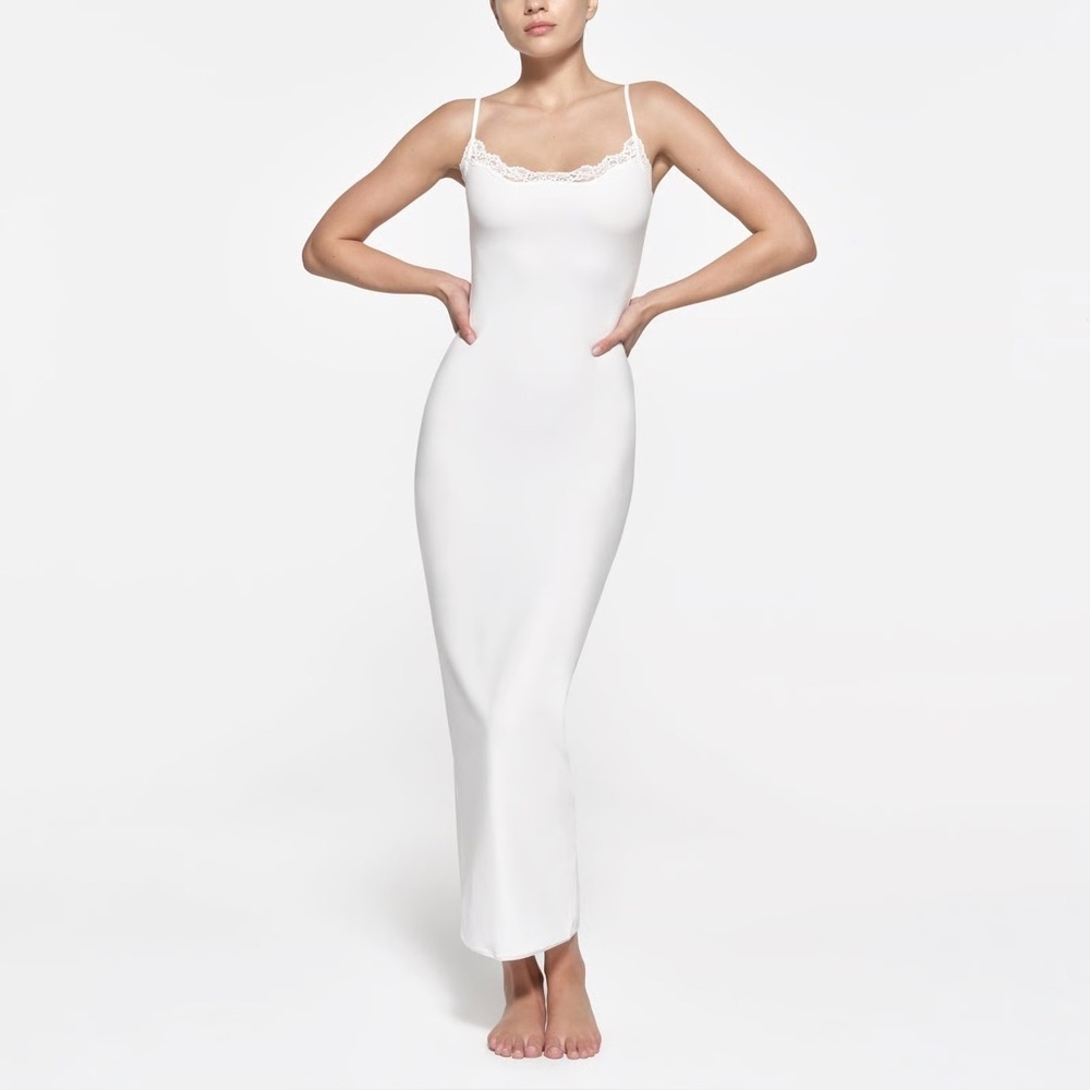 Skims Sheer Cream Maxi Slip, size L